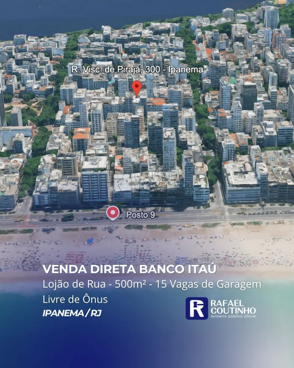 LOTE ÚNICO - Lojão de Rua com 500m² em Ipanema/RJ. Rua Comercial – VENDA DIRETA CONDICIONADA BANCO ITAÚ. Parcele em até 72x direto com o Banco Itaú.