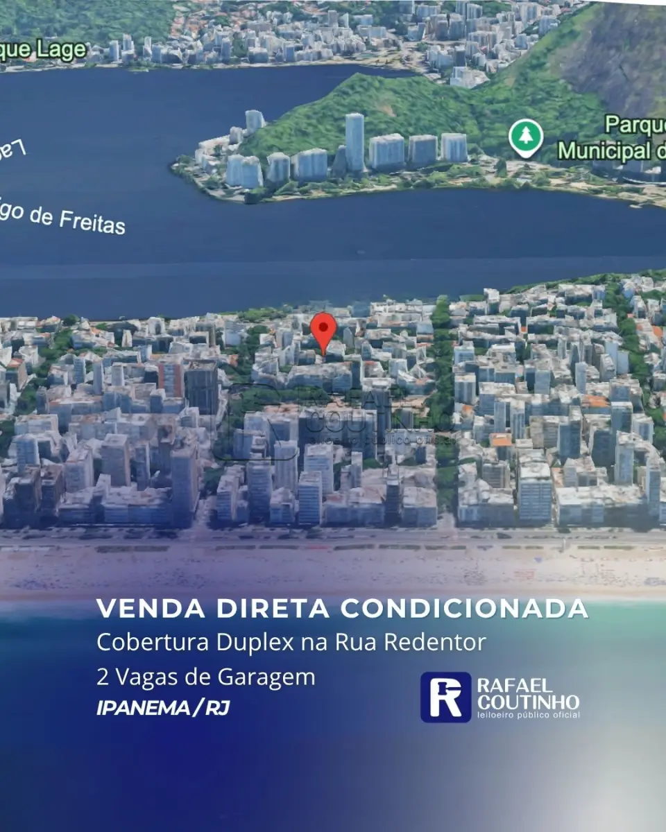 LOTE ÚNICO - Cobertura Duplex 270m2 na Rua Redentor em Ipanema, RJ. 2 Vagas de Garagem. Prédio construído em em 2018. Aceita Financiamento.