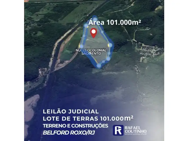 Lote de Terras - Área 101.000m² - Núcleo Colonial São Bento, Belford Roxo/RJ. Terreno e Respectivas Construções. Pague em até 60 vezes.