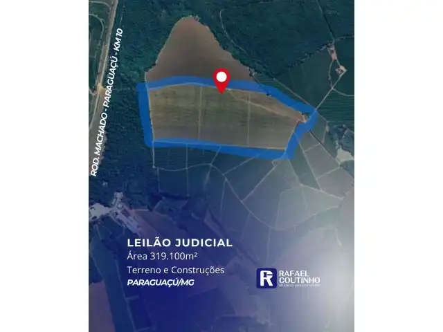 Área 319.100m² - Rodovia Machado-Paraguaçu/MG. Terreno e Respectivas Construções. Pague em até 60 vezes.