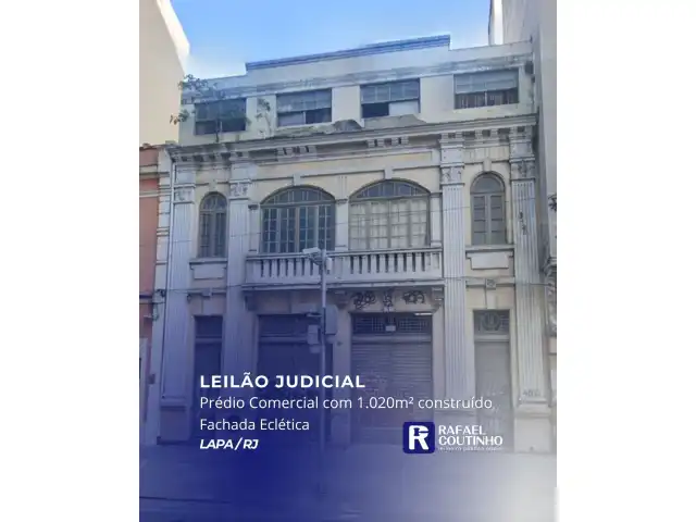 Prédio Comercial de 1.020m² fachada eclética e facilidade logística na Lapa/RJ. Terreno e Respectivas Construções. Pague em até 60 vezes.
