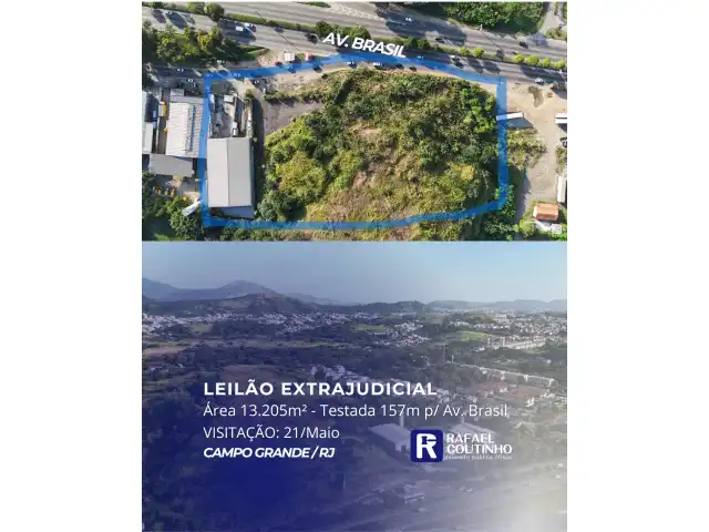 Área 13.205m² com Testada de 157m para Av. Brasil, altura de Campo Grande/RJ. Terreno e Respectivas Construções. Aceita Financiamento.