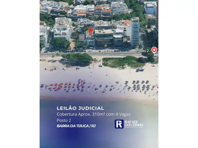 Cobertura Aprox. 310m² no Posto 2 da Barra da Tijuca/RJ, 4 Vagas de Garagem. Pague em até 60 vezes.