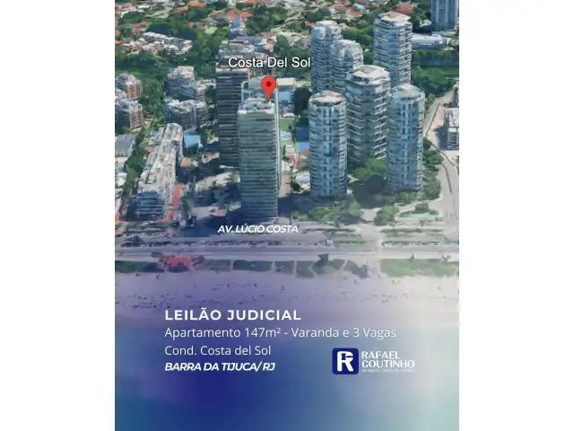 Apartamento 147m² com Varanda e 3 VAGAS – ED. Marbella – Av. Lúcio Costa, 3602 (Barra da Tijuca) – FRENTE MAR. Condomínio Costa Del Sol (Posto 4). Pague em até 60 vezes.