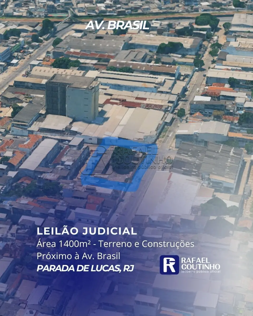 LOTE ÚNICO - Área 1.400m² próximo à Av. Brasil - Parada de Lucas/RJ. Terreno e Respectivas Construções. Pague em até 60 vezes.