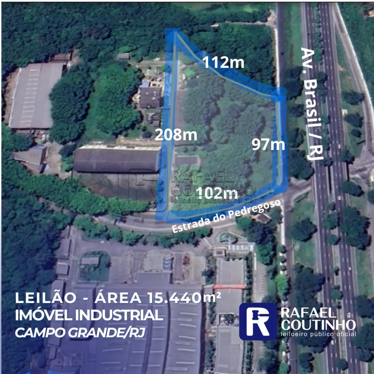 LOTE 001 - Área 15.440 m² - Campo Grande/RJ - Esquina com a Av. Brasil. Terreno e Respectivas Construções. Pague em até 60 vezes.