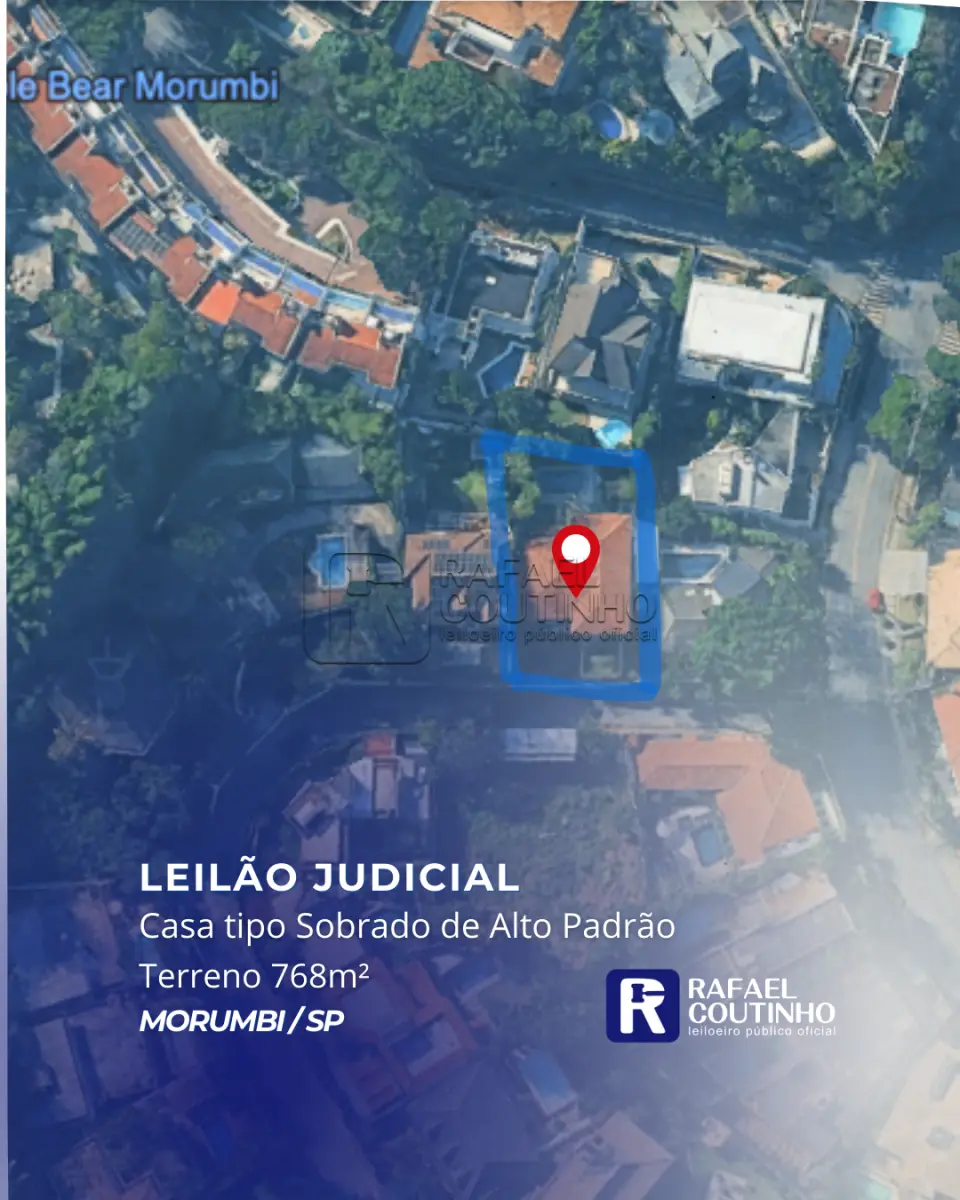 LOTE ÚNICO - Casa tipo Sobrado de Alto Padrão, Área 768m² no Morumbi/SP - Terreno e Respectivas Construções. Pague em até 60 vezes.