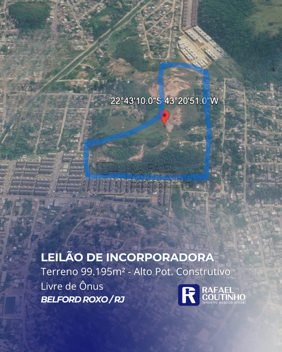LOTE ÚNICO - Lote de Terreno 99.195m² - Alto Pot. Construtivo, Livre de Ônus em Belford Roxo/RJ.