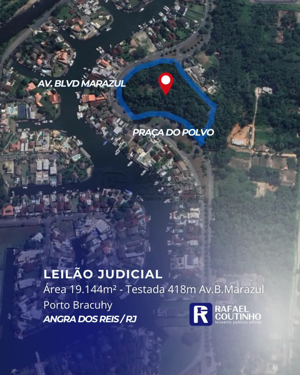 LOTE ÚNICO - Área 19.144m² com testada de 418m para Av. Blvd. Marazul - Cond Porto Bracuhy, Angra dos Reis/RJ. Terreno e Respectivas Construções. Pague em até 60 vezes.