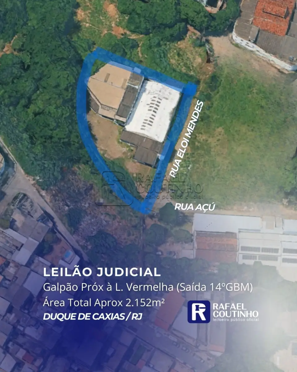 LOTE ÚNICO - Galpão em Duque de Caxias, próximo à Linha Vermelha, Rio de Janeiro. Área total 2.152m². Terreno e Respectivas Construções. Pague em até 60 vezes.