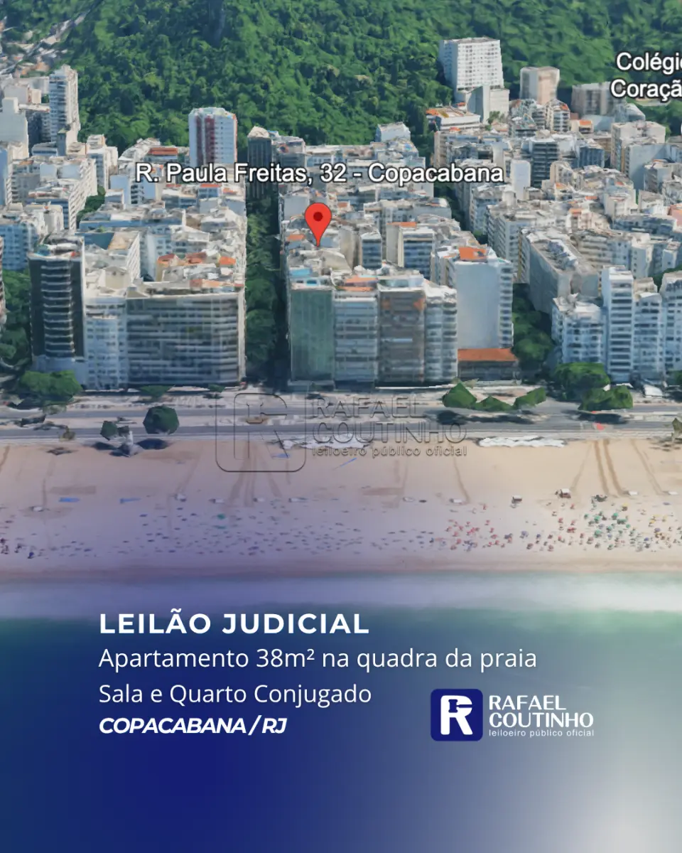 LOTE ÚNICO - Apartamento 38m² na quadra da praia de Copacabana/RJ. Sala e Quarto Conjugado.