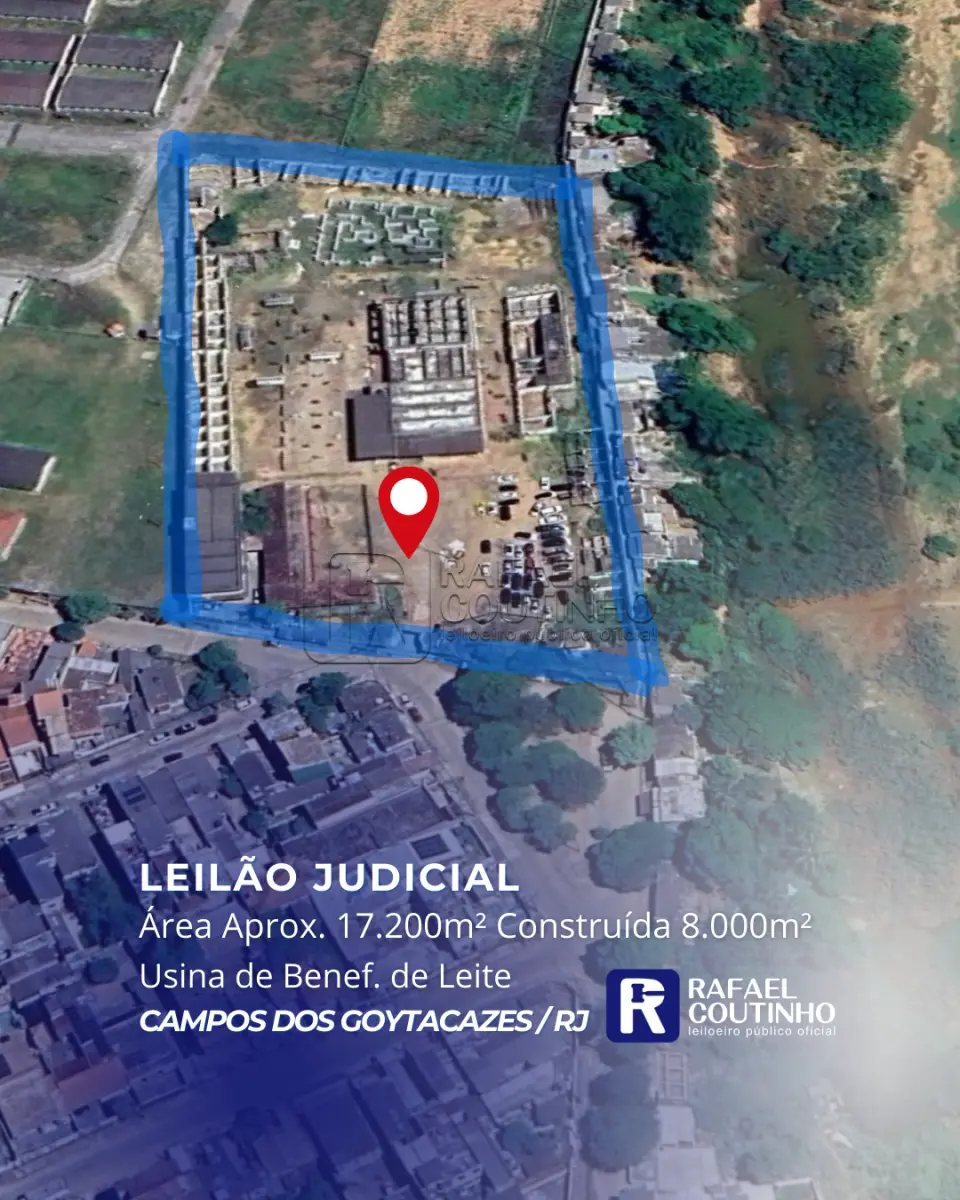 LOTE ÚNICO - Área 17.200m², Antiga Usina de Beneficiamento de Leite, às margens do Rio Paraíba do Sul, em Campos dos Goytacazes/RJ. Terreno e Respectivas Construções. Pague em até 60 vezes.