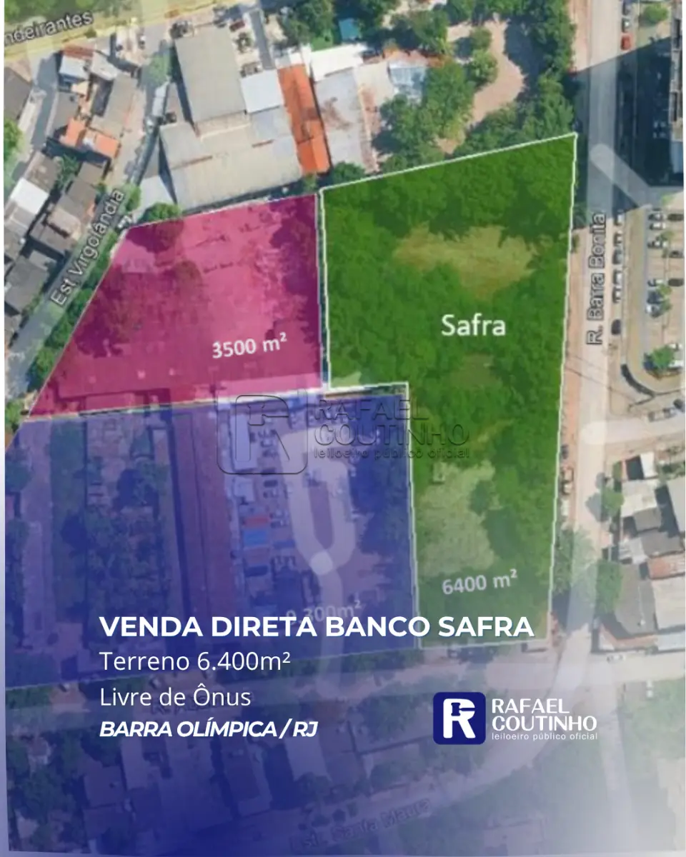 LOTE ÚNICO - Terreno Aprox. 6.400 m² na Barra Olímpica/RJ – VENDA DIRETA CONDICIONADA BANCO SAFRA. Aceita Financiamento.