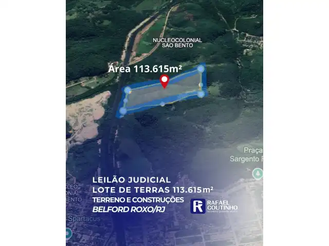 Lote de Terras - Área 113.615m² - Núcleo Colonial São Bento, Belford Roxo/RJ. Terreno e Respectivas Construções. Pague em até 60 vezes.