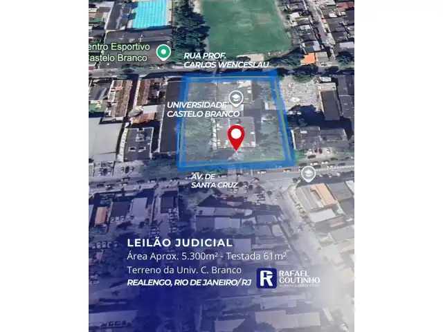 Área aprox. 5.300m², onde funciona a Univ. Castelo Branco em Realengo/RJ. Terreno e Respectivas Construções. Pague em até 60 vezes.