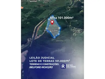 LOTE ÚNICO - Lote de Terras - Área 101.000m² - Núcleo Colonial São Bento, Belford Roxo/RJ. Terreno e Respectivas Construções. Pague em até 60 vezes.