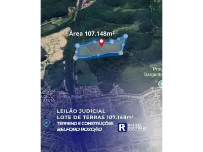 LOTE ÚNICO - Lote de Terras - Área 107.148m² - Núcleo Colonial São Bento, Belford Roxo/RJ. Terreno e Respectivas Construções. Pague em até 60 vezes.