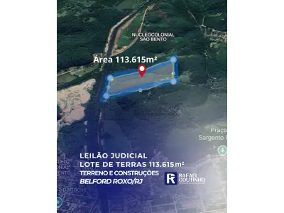 LOTE ÚNICO - Lote de Terras - Área 113.615m² - Núcleo Colonial São Bento, Belford Roxo/RJ. Terreno e Respectivas Construções. Pague em até 60 vezes.