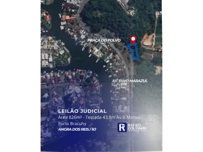 LOTE ÚNICO - Área 826m² com testada de 43,8m para Av. Blvd. Marazul - Cond Porto Bracuhy, Angra dos Reis/RJ. Terreno e Respectivas Construções. Pague em até 60 vezes.