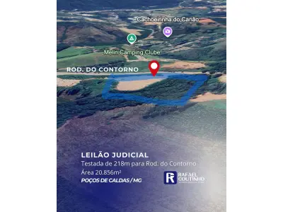 LOTE ÚNICO - Área 20.856m² com testada de 218m para Rod. do Contorno, Poços de Caldas/MG. Terreno e Respectivas Construções. Pague em até 60 vezes.