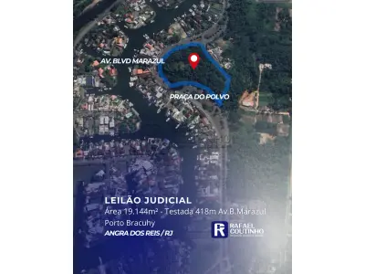 LOTE ÚNICO - Área 19.144m² com testada de 418m para Av. Blvd. Marazul - Cond Porto Bracuhy, Angra dos Reis/RJ. Terreno e Respectivas Construções. Pague em até 60 vezes.