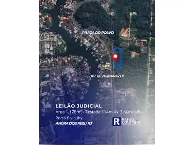 LOTE ÚNICO - Área 1.178m² com testada de 114m para Av. Blvd. Marazul - Cond Porto Bracuhy, Angra dos Reis/RJ. Terreno e Respectivas Construções. Pague em até 60 vezes.