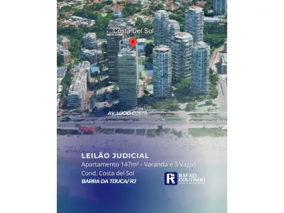 LOTE ÚNICO - Apartamento 147m² com Varanda e 3 VAGAS – ED. Marbella – Av. Lúcio Costa, 3602 (Barra da Tijuca) – FRENTE MAR. Condomínio Costa Del Sol (Posto 4). Pague em até 60 vezes.