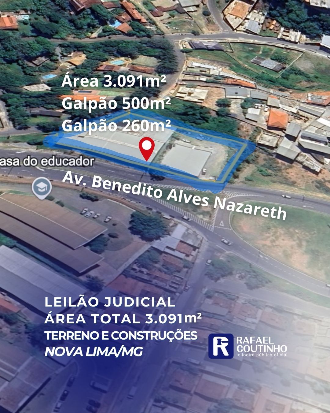 Área 3.091m² com um Galpão de 500m² e outro de 260m² - Móveis Aramuni - Nova Lima/MG. Terreno e Respectivas Construções. Pague em até 60 vezes.