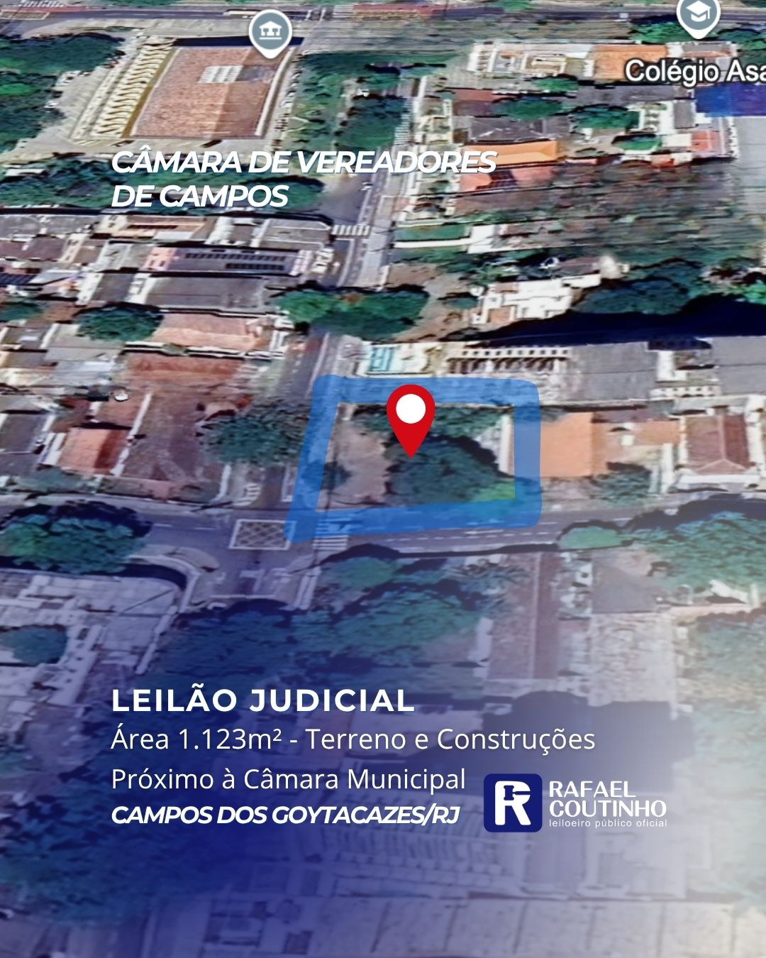 Área de 1.126m² próximo à Câmara de Vereadores, no Centro de Campos dos Goytacazes/RJ. Imóvel de esquina. Terreno e Respectivas Construções. Pague em até 60 vezes.