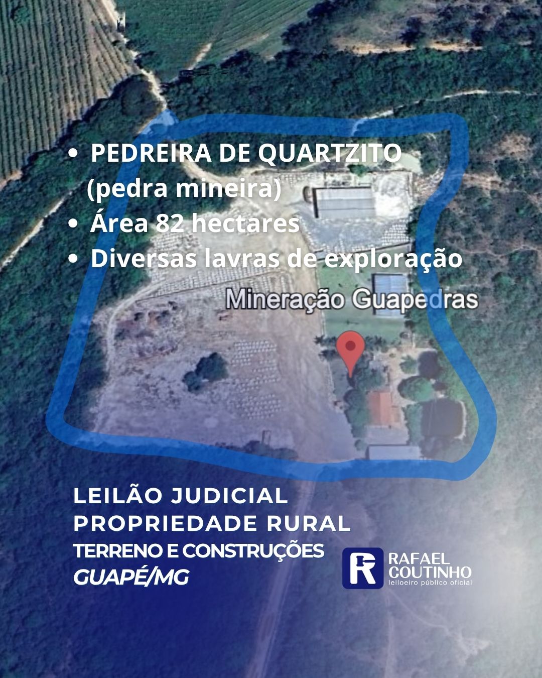 Fazenda Pedra Vermelha com Diversas Lavras de Exploração de Quartzito (pedra mineira) - Área 82,53 hectares em Guapé/MG - Terreno e Respectivas Construções. Pague em até 60 vezes.