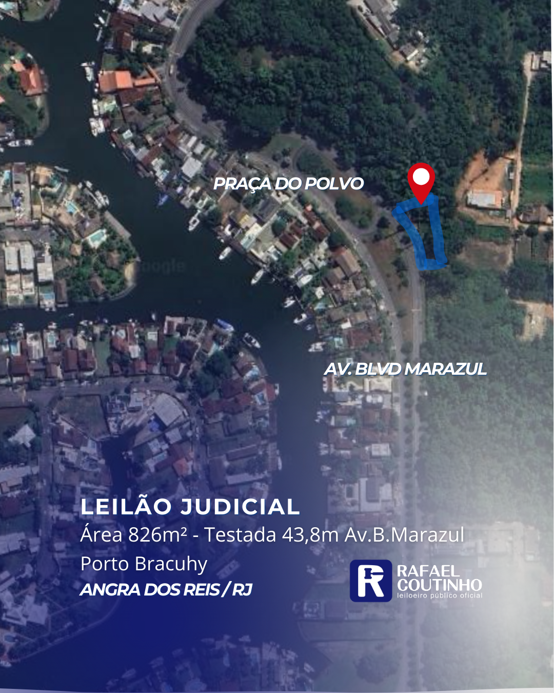 Área 826m² com testada de 43,8m para Av. Blvd. Marazul - Cond Porto Bracuhy, Angra dos Reis/RJ. Terreno e Respectivas Construções. Pague em até 60 vezes.