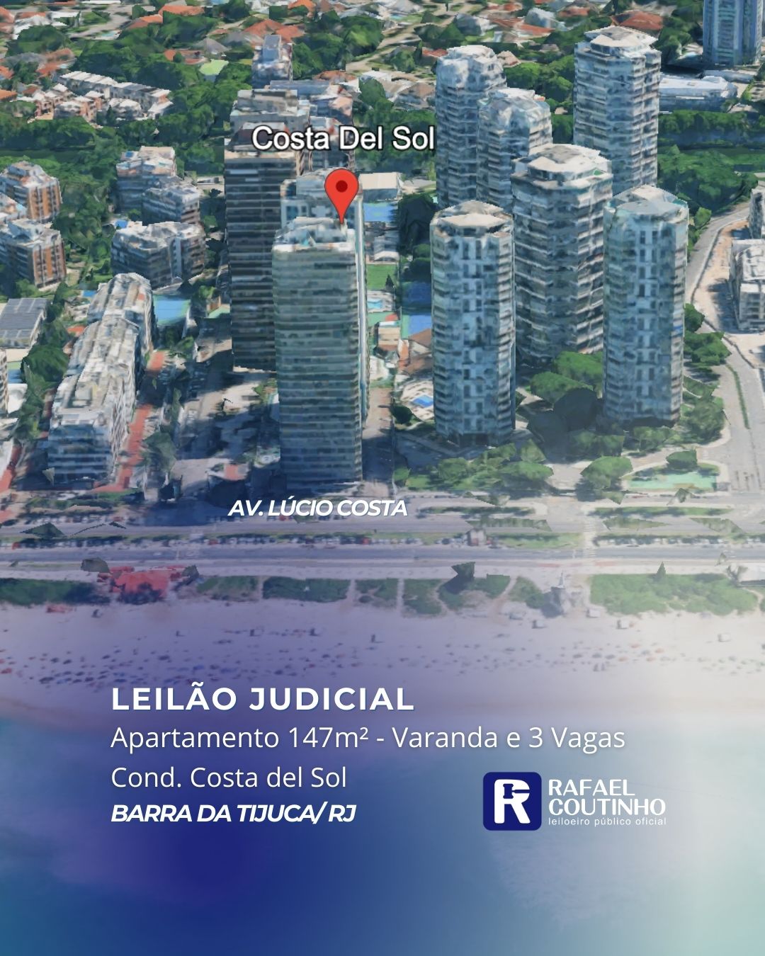 Apartamento 147m² com Varanda e 3 VAGAS – ED. Marbella – Av. Lúcio Costa, 3602 (Barra da Tijuca) – FRENTE MAR. Condomínio Costa Del Sol (Posto 4). Pague em até 60 vezes.